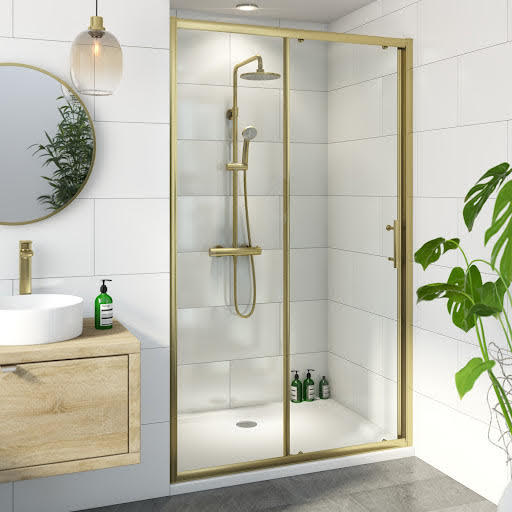 Luxura Sliding Shower Door 1400mm - 6mm Brushed Brass | Compare The Build