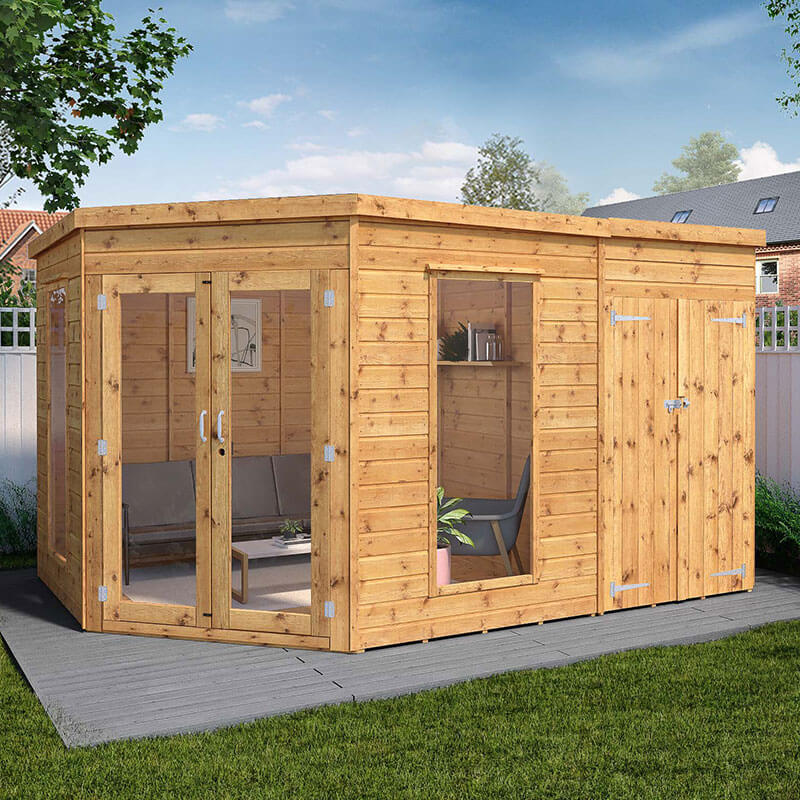 12' x 8' Mercia Premium Corner Summer House with Side Shed (3.6m x 2.6m) Price Comparisons | Compare The Build