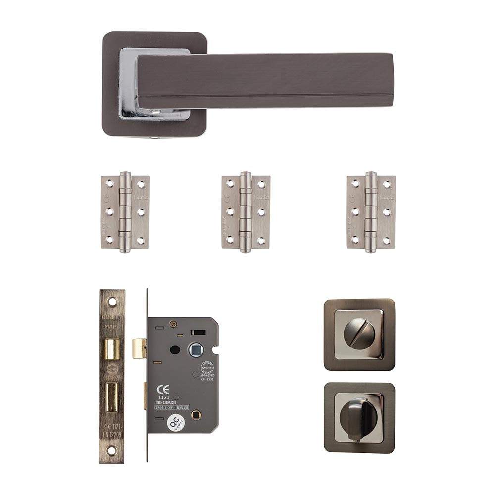 Deanta Invictus Matt Satin Black Bathroom Door Handle Kit - 76mm x 50mm x 2mm Hinges INVBAK76 Price Comparisons | Compare The Build