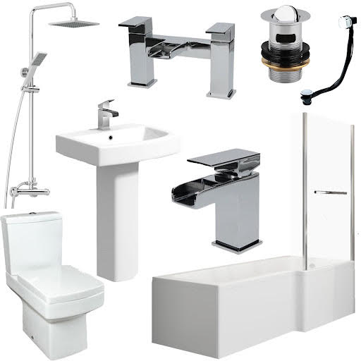 L Shape Bathroom Suite RH Taps Waste Shower & Screen With Rail | Compare The Build