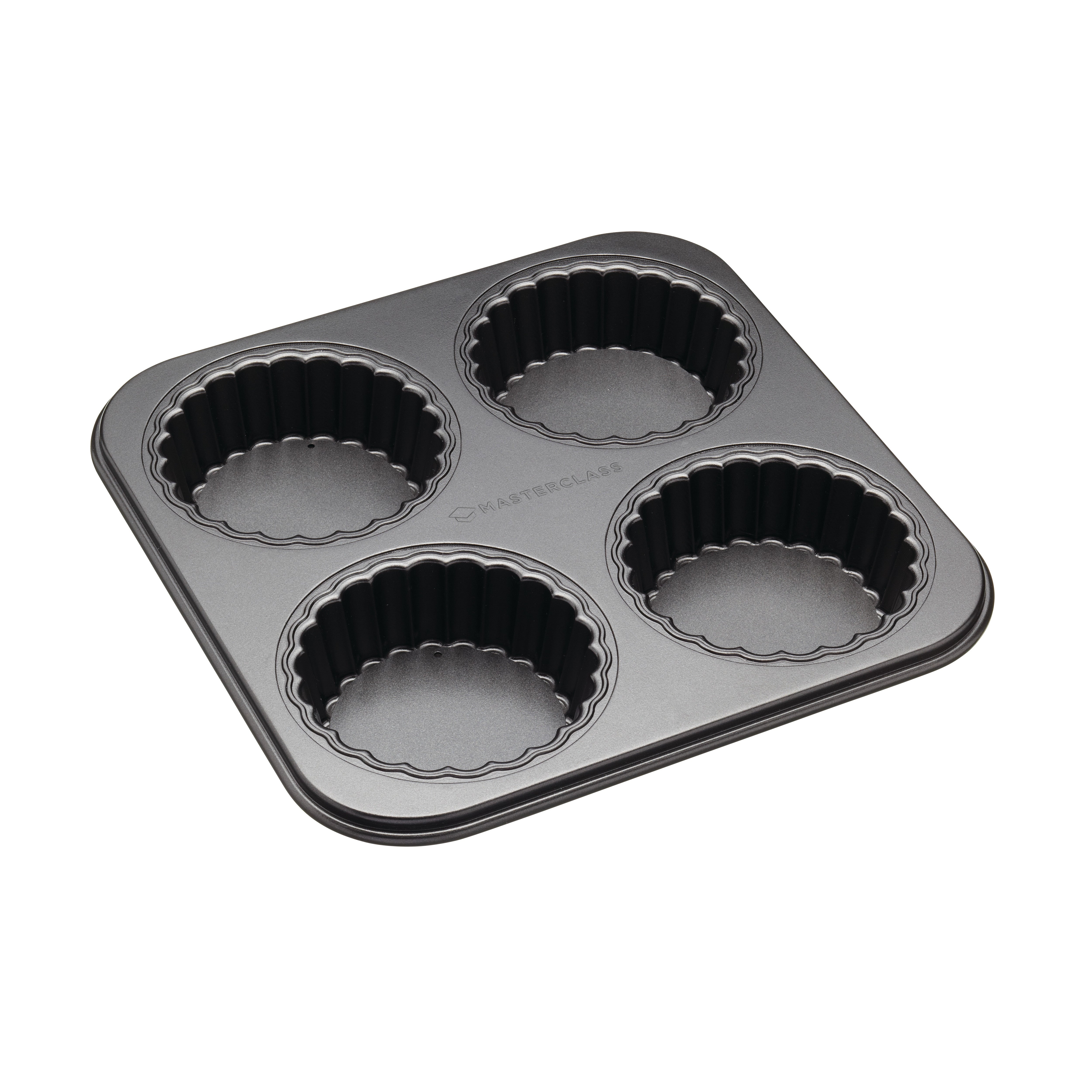 MasterClass Non Stick Four Cup Tartlet Pan with Loose Bases 26cm Black | Compare The Build