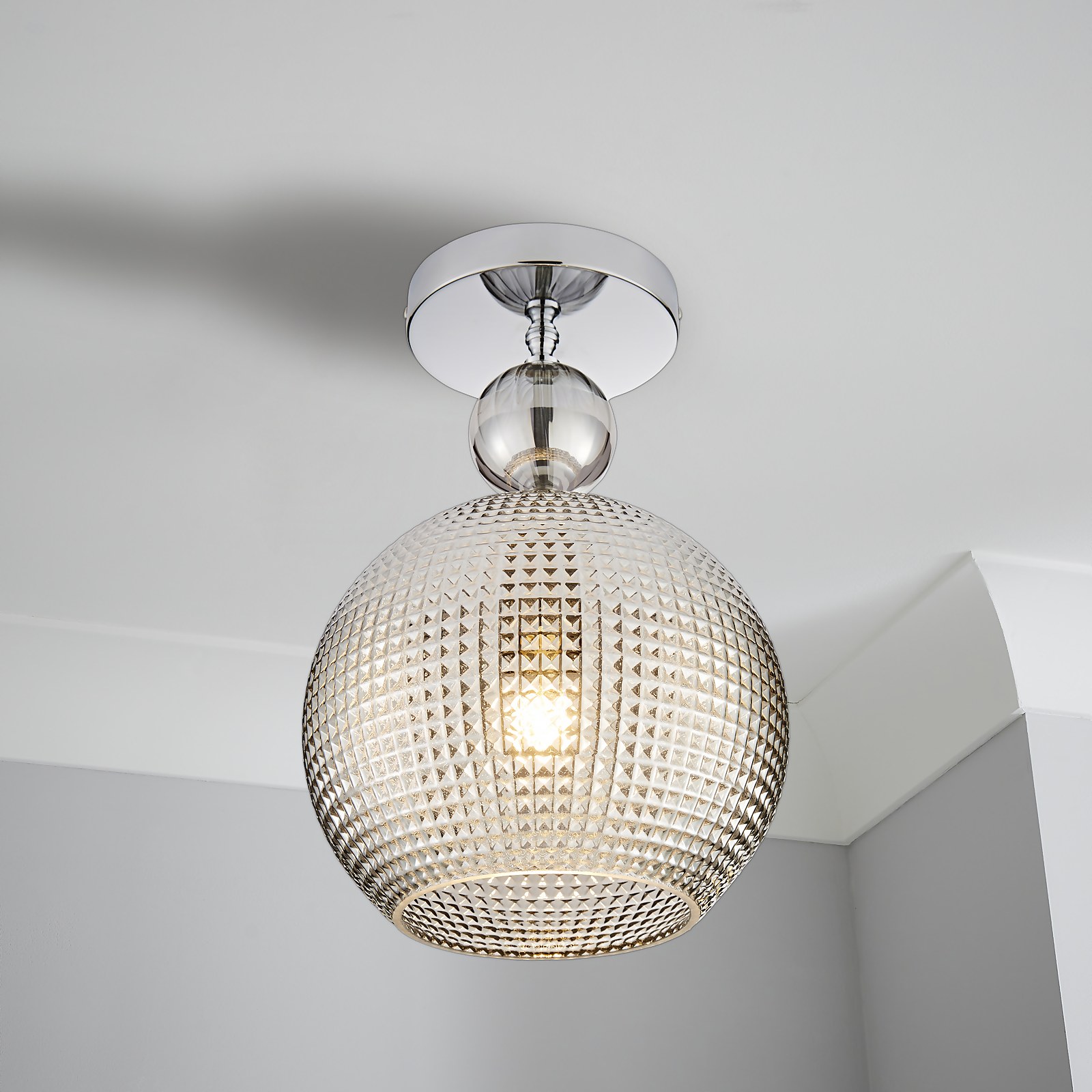 Safi Glass Flush Pendant - Chrome Smoke Price Comparisons | Compare The Build