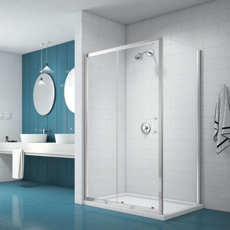 Merlyn NIX Sliding Shower Enclosure Door and Side Panel 1100 x 800mm in Chrome Toughened Safety Glass Price Comparisons | Compare The Build