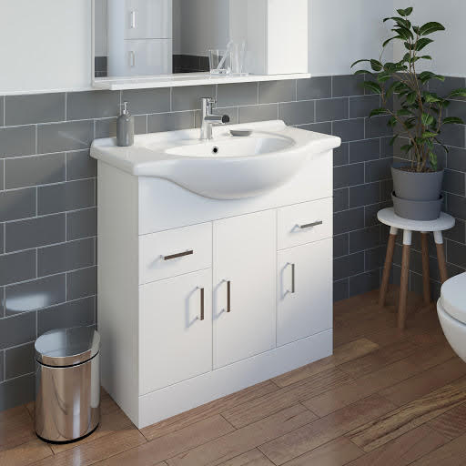 Alpine White Gloss Freestanding Vanity Unit 850mm Price Comparisons | Compare The Build