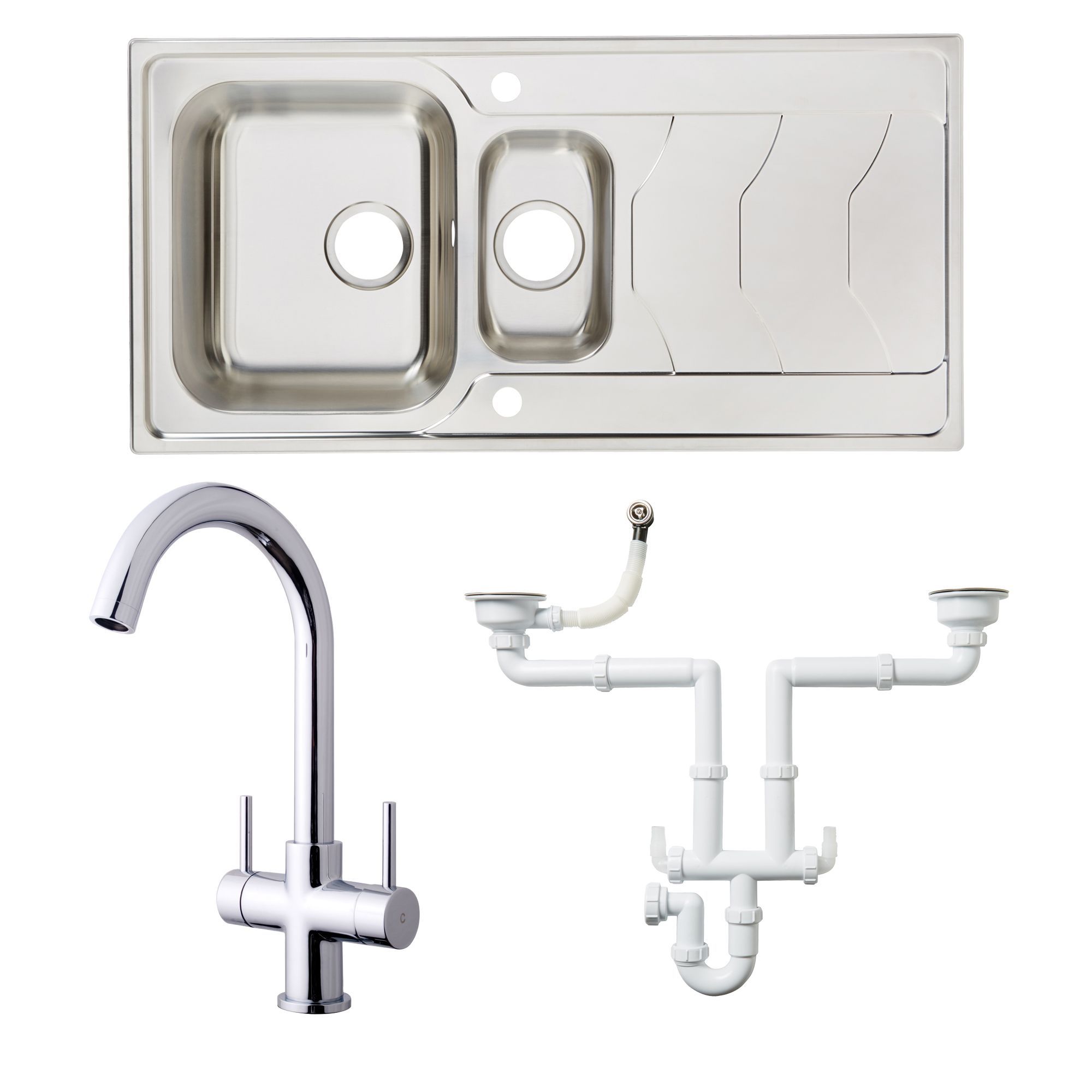 Cooke & Lewis Stainless Steel 1.5 Bowl Sink, Tap & Waste Kit Price Comparisons | Compare The Build