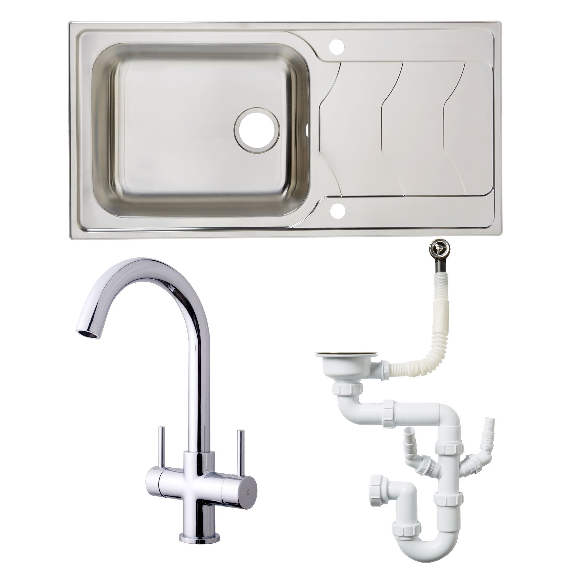 Cooke & Lewis Stainless Steel 1 Bowl Sink, Tap & Waste Kit | Compare The Build