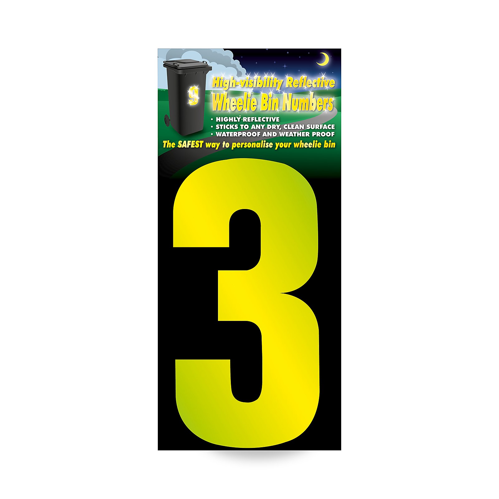 High Visibilty Reflective Self Adhesive Wheelie Bin Number - Yellow Number 3 Price Comparisons | Compare The Build