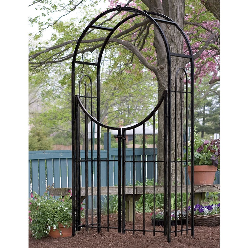 Panacea Sunset Metal Garden Arch with Gate - Black 7'5 x 4'1 Price Comparisons | Compare The Build