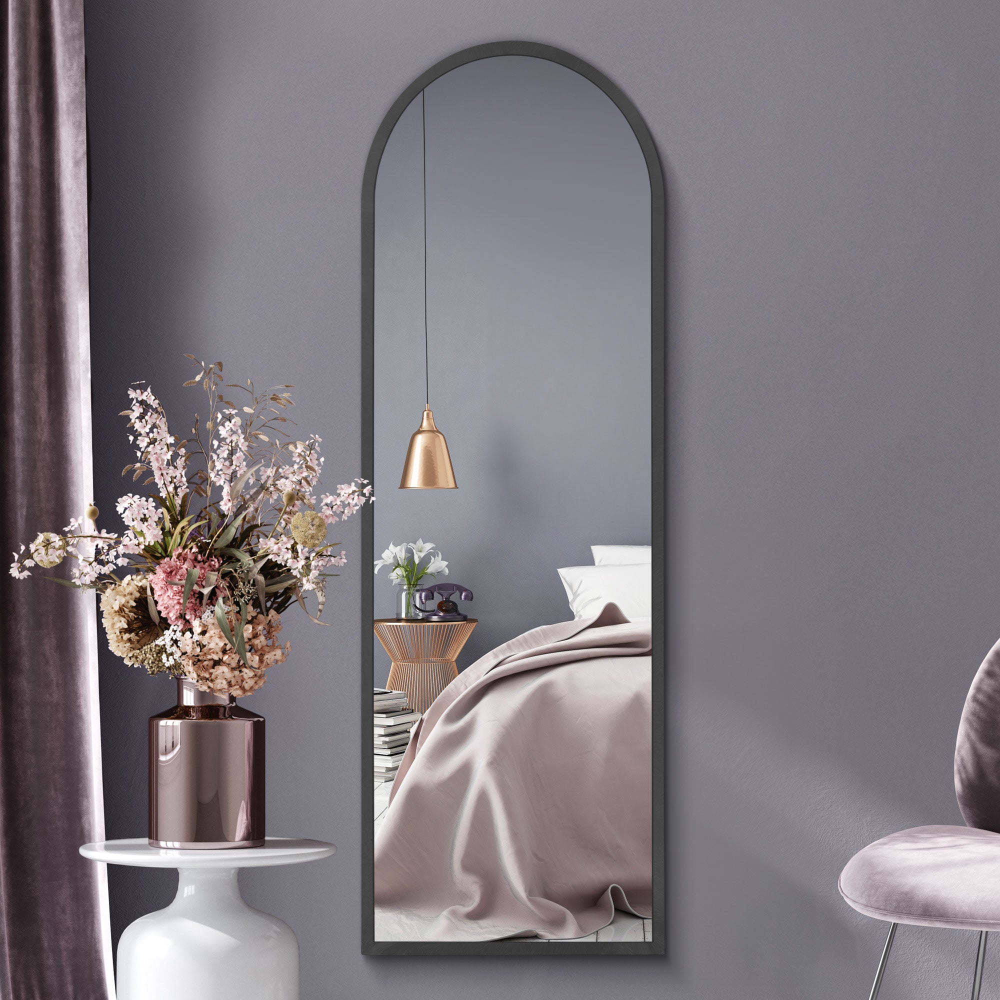 Arcus Slim Arched Framed Full Length Wall Mirror Black | Compare The Build