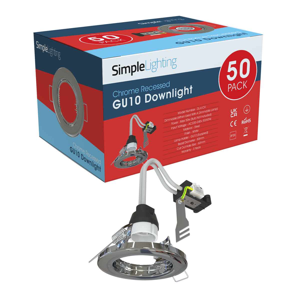 Pack of 50 Recessed GU10 Spot Light in Chrome Finish Price Comparisons | Compare The Build