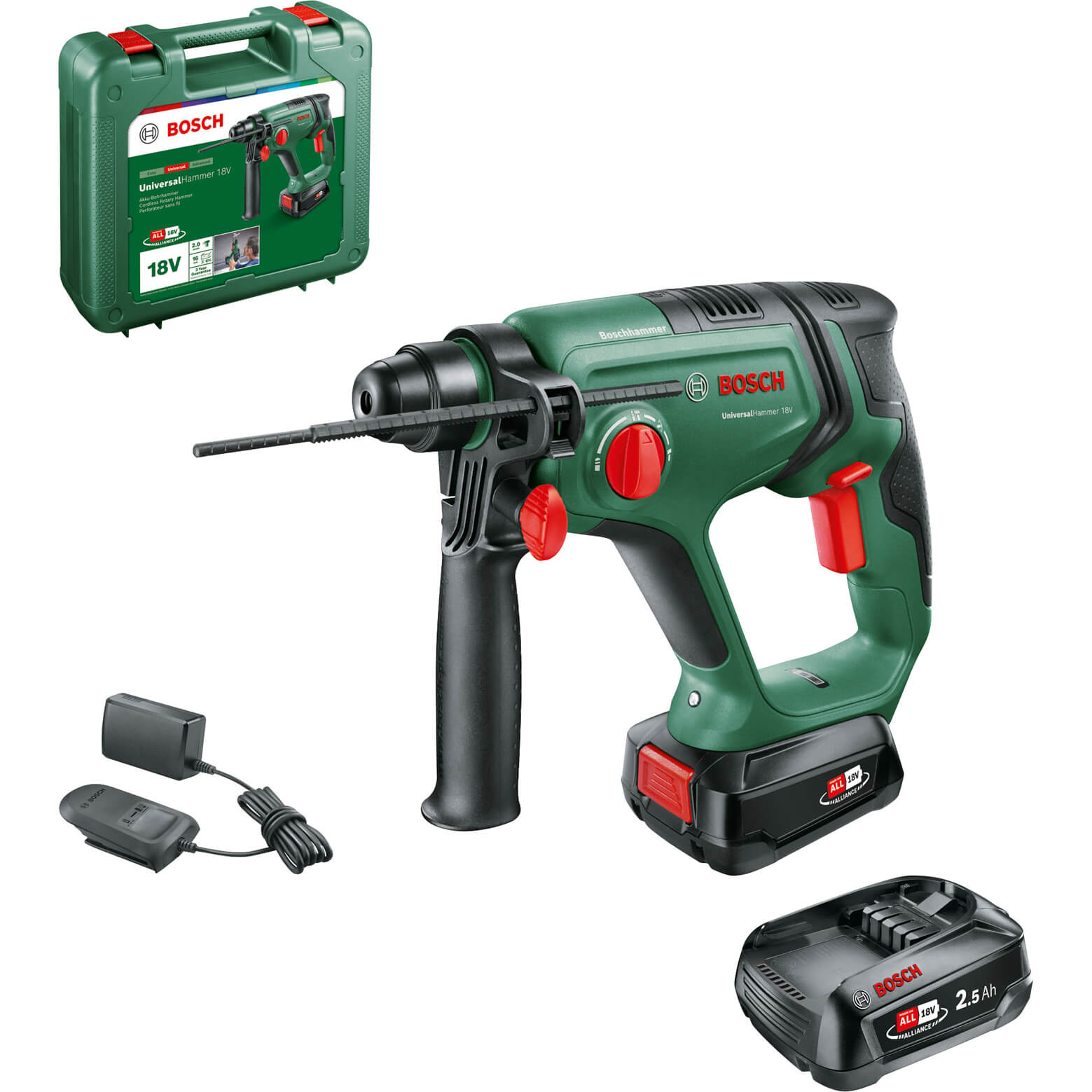 Bosch UNIVERSALHAMMER 18v Cordless SDS Drill 2 x 2.5ah Li-ion Charger Case Price Comparisons | Compare The Build