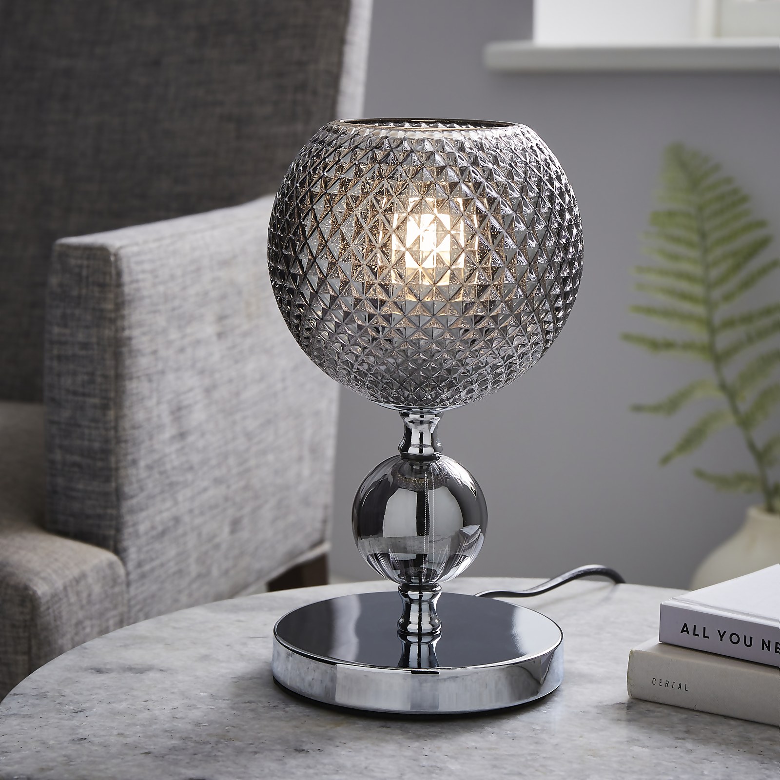 Safi Glass Table Lamp - Chrome Smoke | Compare The Build