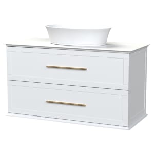 Duarti by Calypso Kentchurch Glacier White Wall Hung Vanity with Hanbury Countertop Basin, Worktop & Brass Handles - 1000mm Price Comparisons | Compare The Build