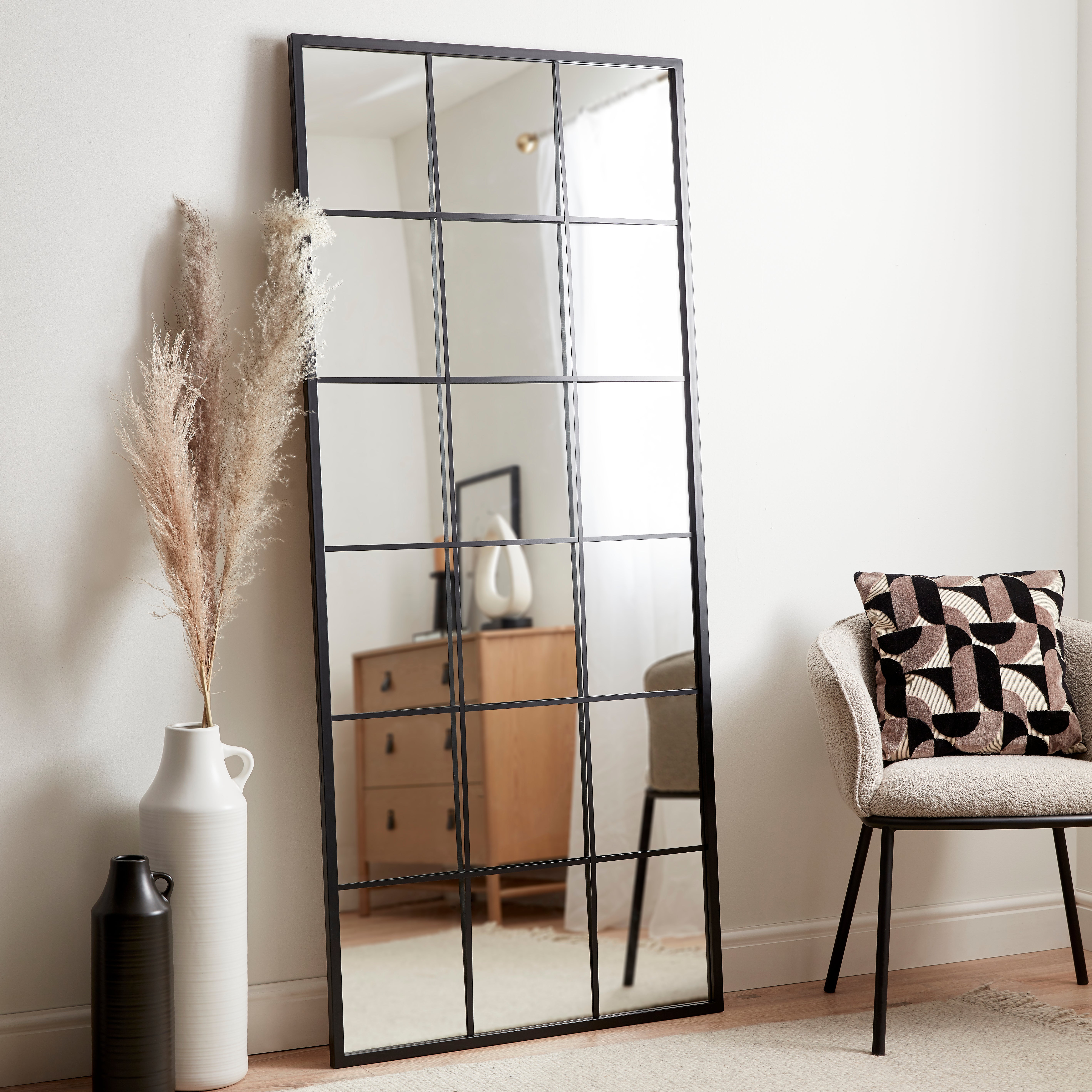 Window Black Lines Leaner Mirror, 180x80cm Black | Compare The Build