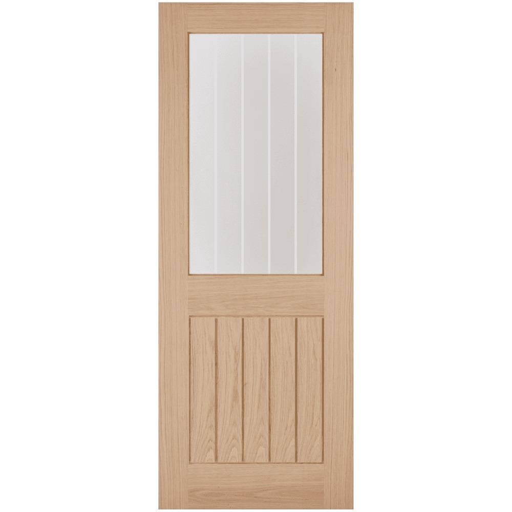 LPD Internal Oak Belize Fully Finished 1P 1L Clear Glass With Frosted Lines Door 2040mm x 826mm x 40mm (80.3" x 32.5") Price Comparisons | Compare The Build