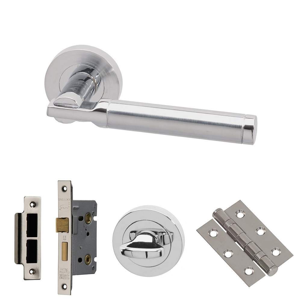 XL Joinery Tiber Polished/Satin Chrome Bathroom Lock Door Handle Pack - 65mm TIBERBP65 | Compare The Build