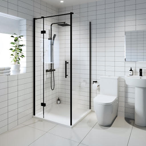 Diamond Frameless Hinged Shower Enclosure 900 x 900mm - 8mm Black Price Comparisons | Compare The Build