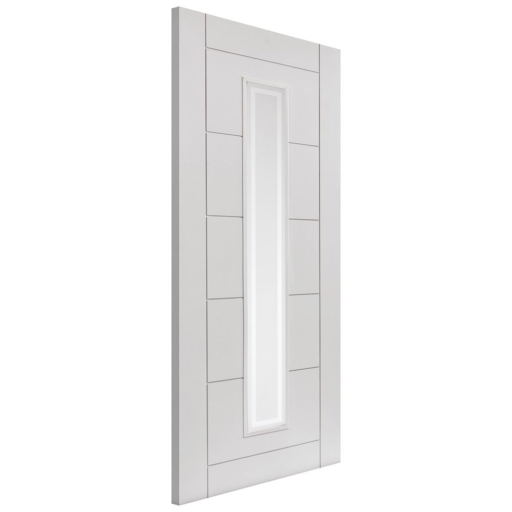 JB Kind Internal White Barbican Primed 5P 1L Etched Flat Safety Glass with Clear Rectangular Pattern & Raised Beading FD30 Door 1981mm x 762mm x 44mm (78" x 30") Price Comparisons | Compare The Build