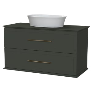 Duarti by Calypso Kentchurch Juniper Green Wall Hung Vanity with Hanbury Countertop Basin, Worktop & Brass Handles - 1000mm Price Comparisons | Compare The Build