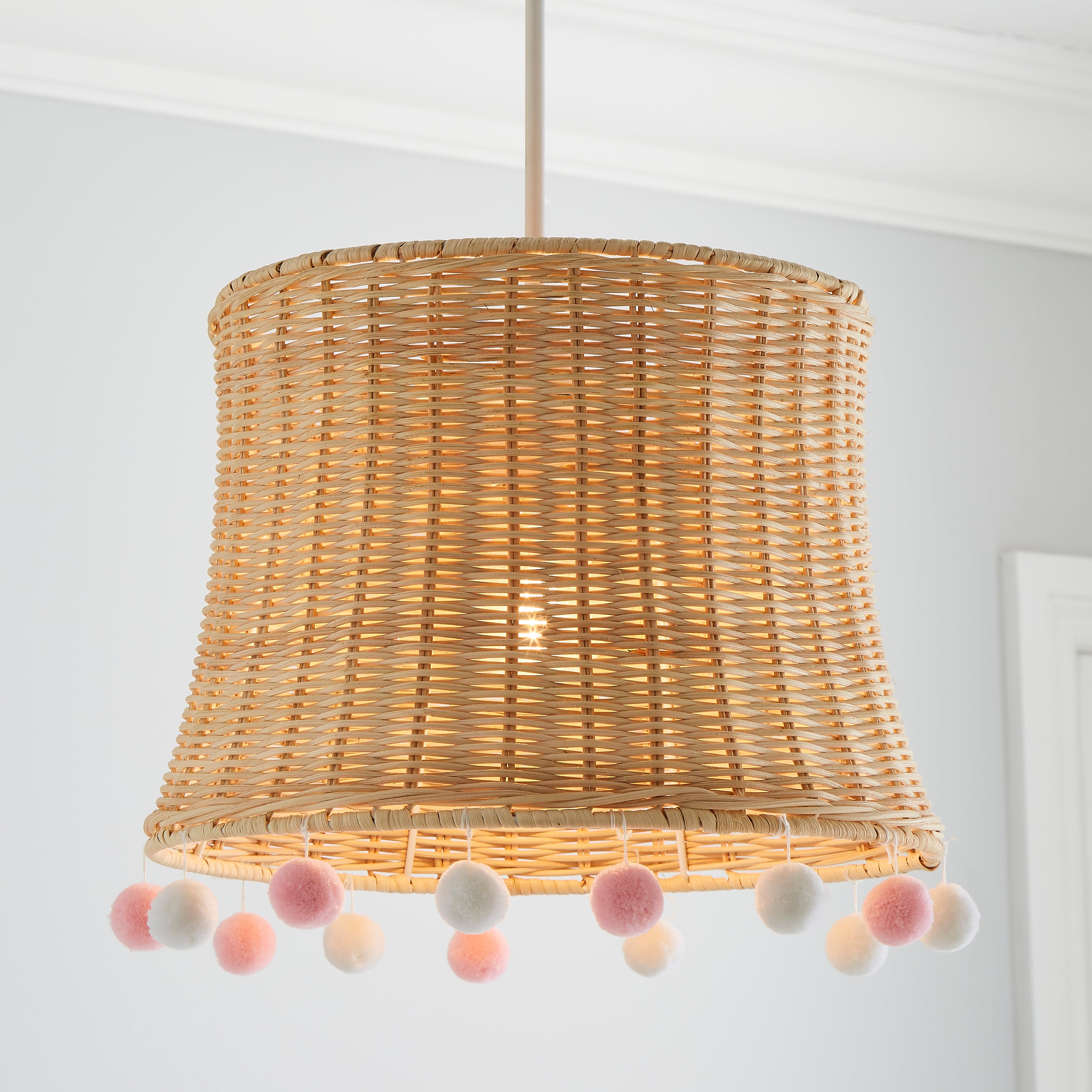 Fiesta Rattan Pom Pom Easy Fit Pendant Shade Pink/Blue/Yellow | Compare The Build