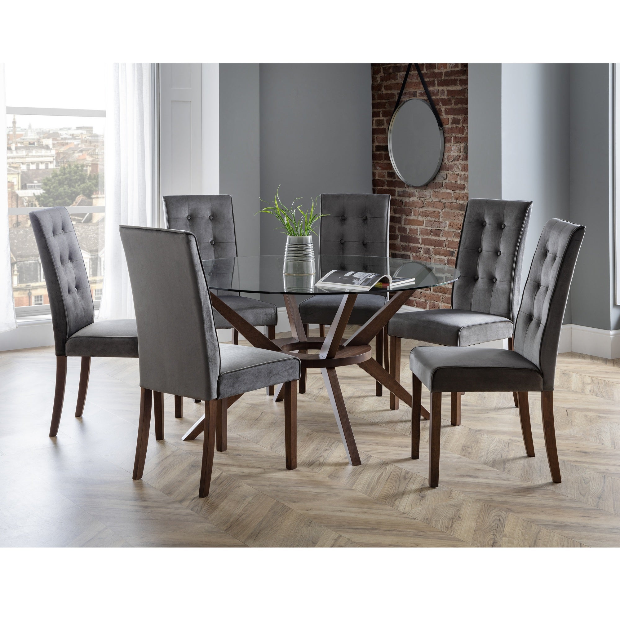 Chelsea Large Round Dining Table with 6 Madrid Dining Chairs Brown | Compare The Build