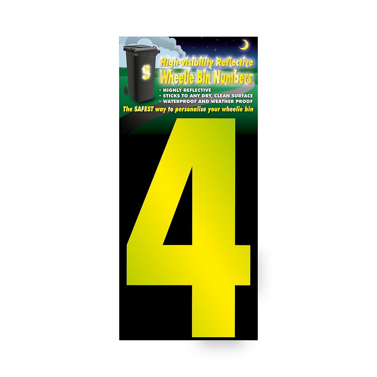 High Visibilty Reflective Self Adhesive Wheelie Bin Number - Yellow Number 4 Price Comparisons | Compare The Build