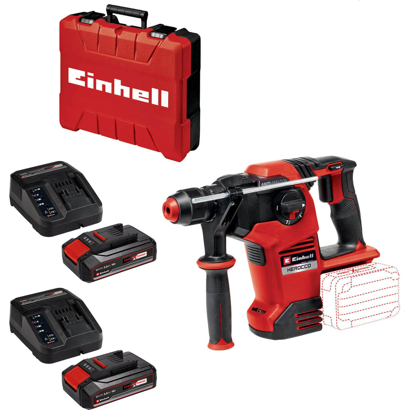 Einhell HEROCCO 36/28 36v Cordless Brushless SDS Plus Rotary Hammer Drill 2 x 2.5ah Li-ion Charger Case Price Comparisons | Compare The Build