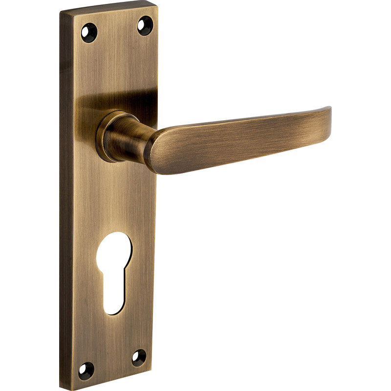 Hiatt Victorian Straight Door Handles Euro Lock Antique (Pair) in Brass | Compare The Build