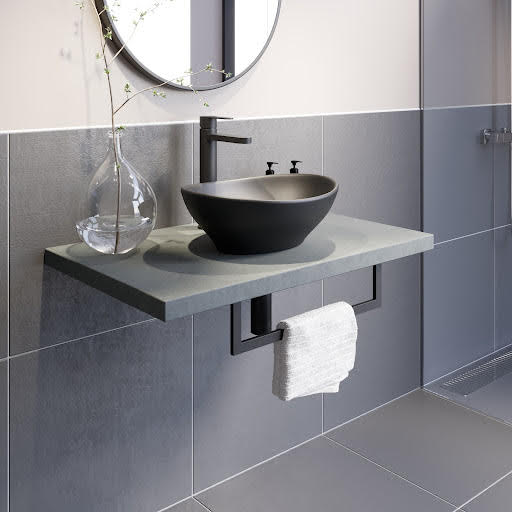 Vitusso Concrete Wall Hung Countertop & Roubaix Matt Black Countertop Basin - 600mm Price Comparisons | Compare The Build