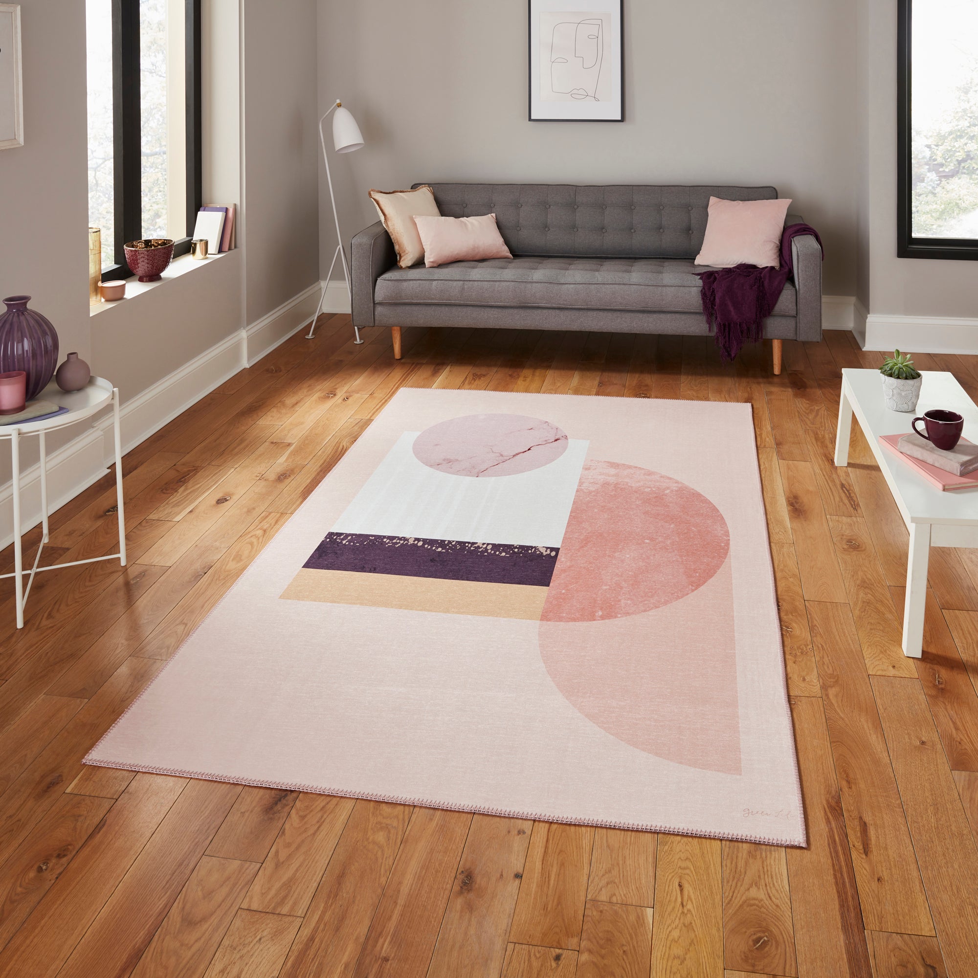 Michelle Collins Rose Geometric Rug Rose/White Price Comparisons | Compare The Build