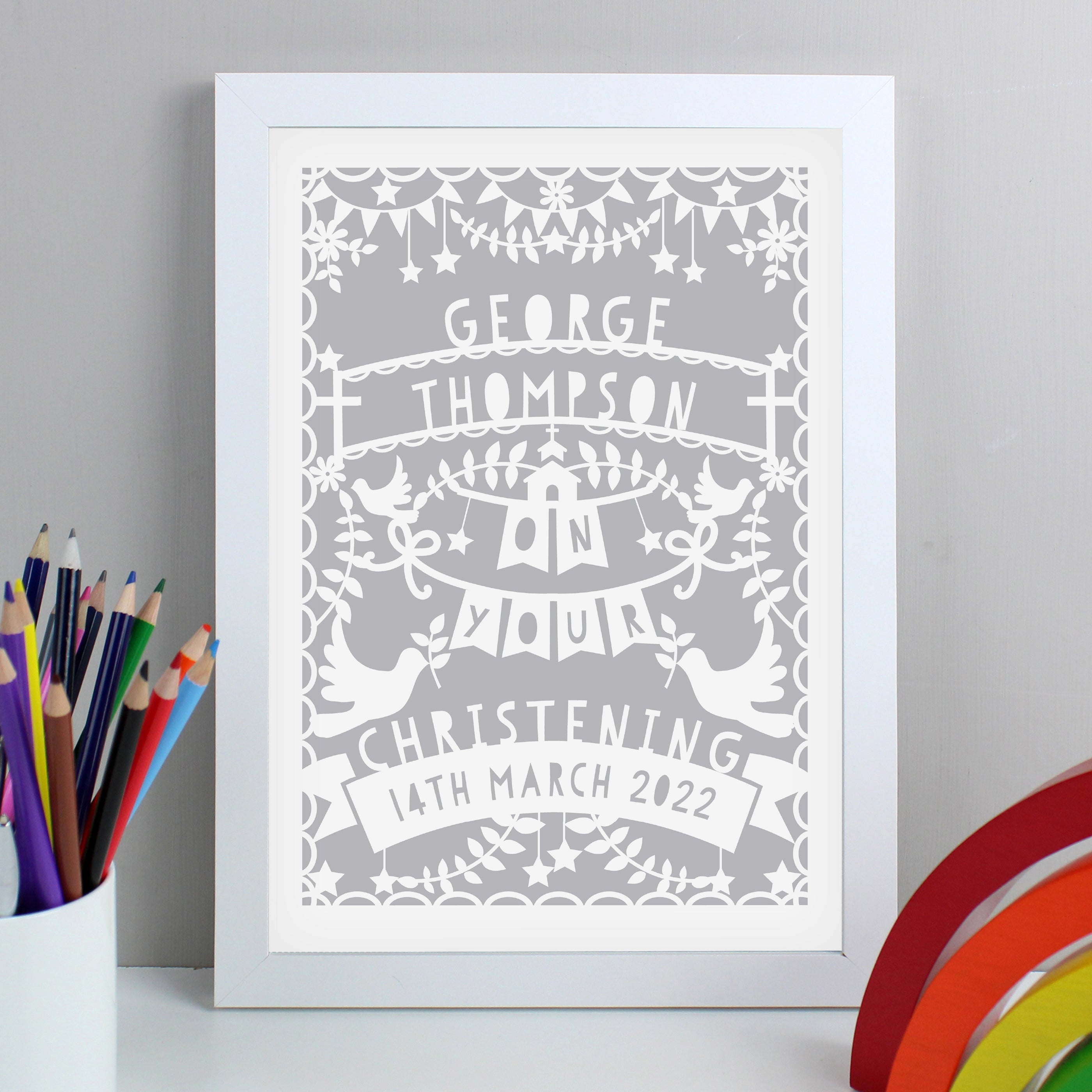 Personalised Grey Papercut Style Framed Print White Price Comparisons | Compare The Build