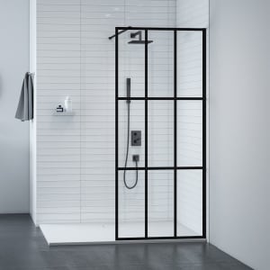 Nexa By Merlyn Hoxton 8mm Black 9 Panel Frameless Wet Room Shower Screen with 1m Bracing Bar - 2015 x 1200mm Price Comparisons | Compare The Build