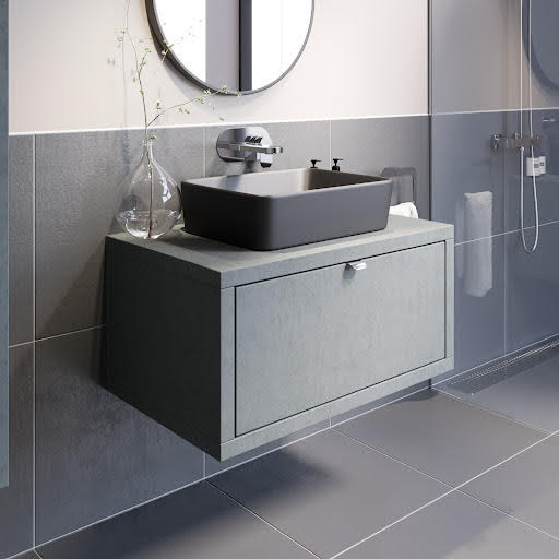 Vitusso Concrete Wall Hung Vanity Unit & Croix Matt Black Countertop Basin - 800mm Price Comparisons | Compare The Build