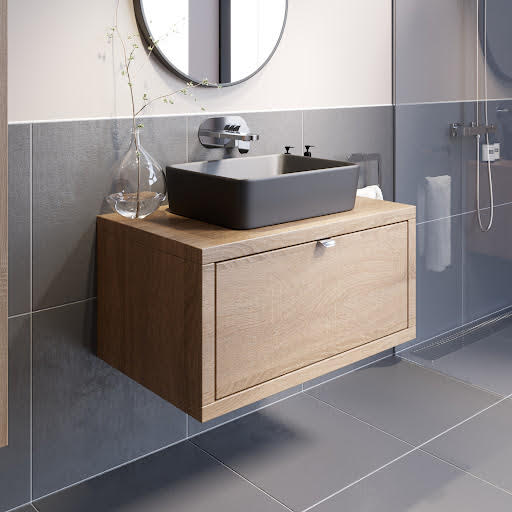 Vitusso Wood Wall Hung Vanity Unit & Croix Matt Black Countertop Basin - 800mm Price Comparisons | Compare The Build