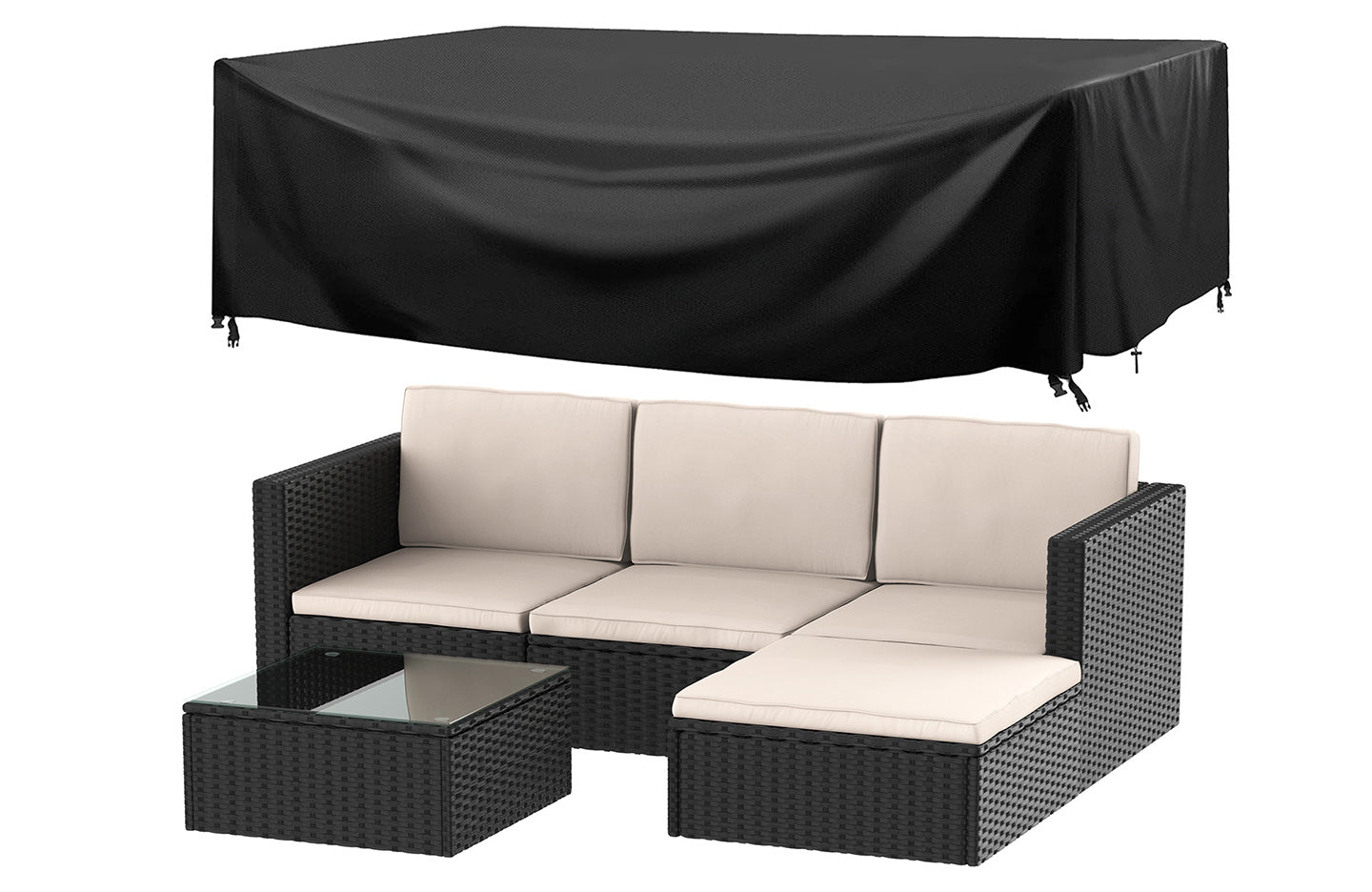 5 Piece Garden Furniture Set Rattan Outdoor Sofa Set with Cushions Protection Cover Black Price Comparisons | Compare The Build