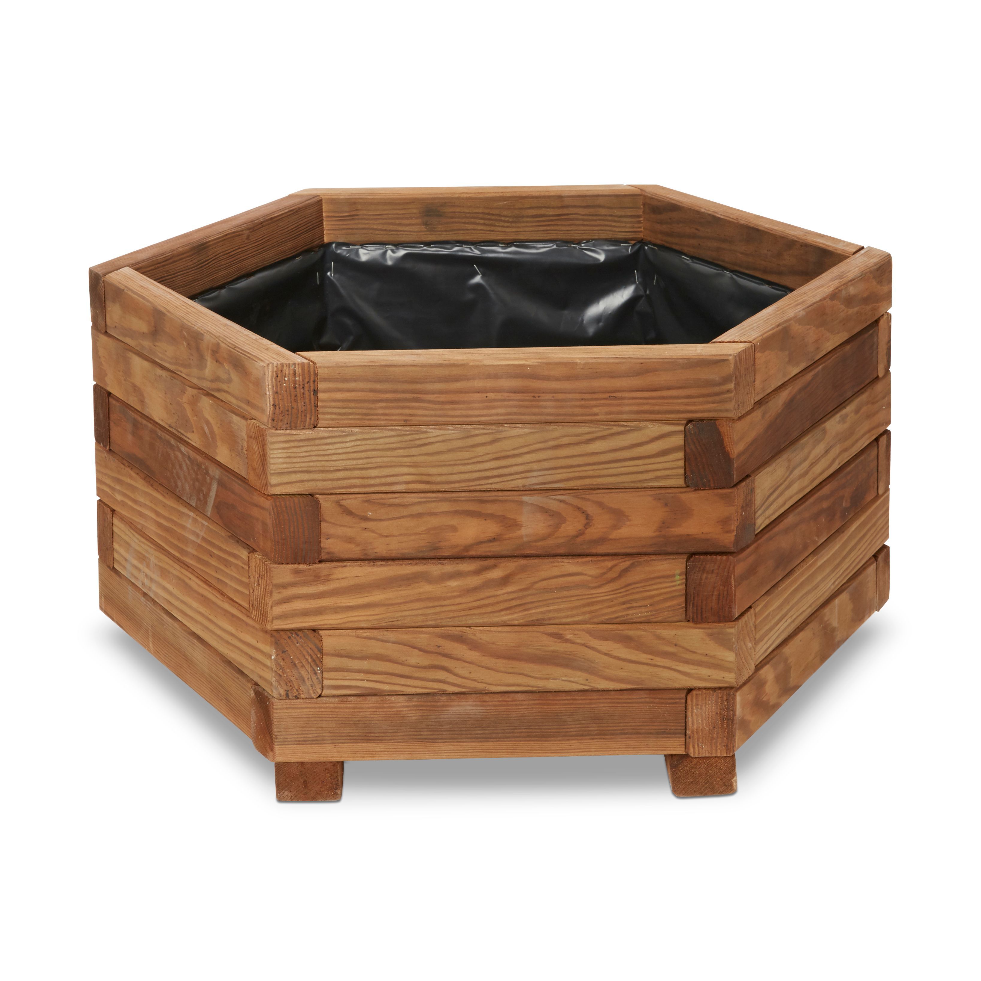 Blooma Bopha Pressure Treated Wood Brown Wooden Hexagonal Planter 60Cm | Compare The Build