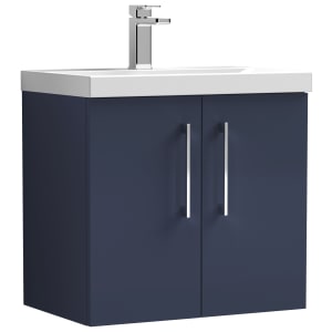 Nuie Midnight Blue Wall Hung 2 Door Vanity Unit & Basin - 579 x 610mm Price Comparisons | Compare The Build