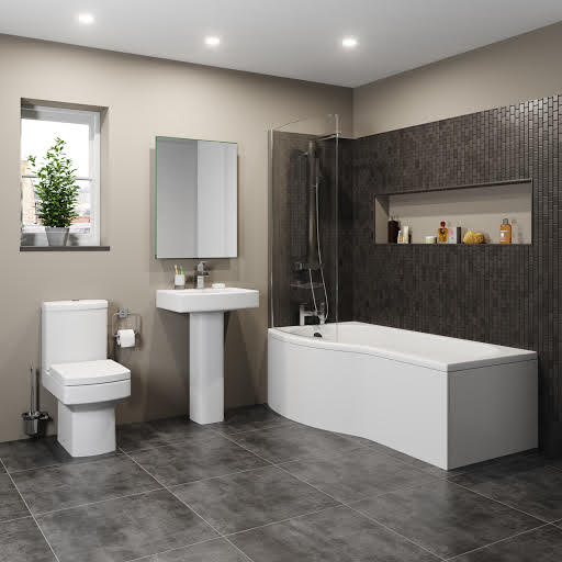 Royan Bathroom Suite with P Shape Shower Bath & Screen - Left Hand 1700mm Price Comparisons | Compare The Build