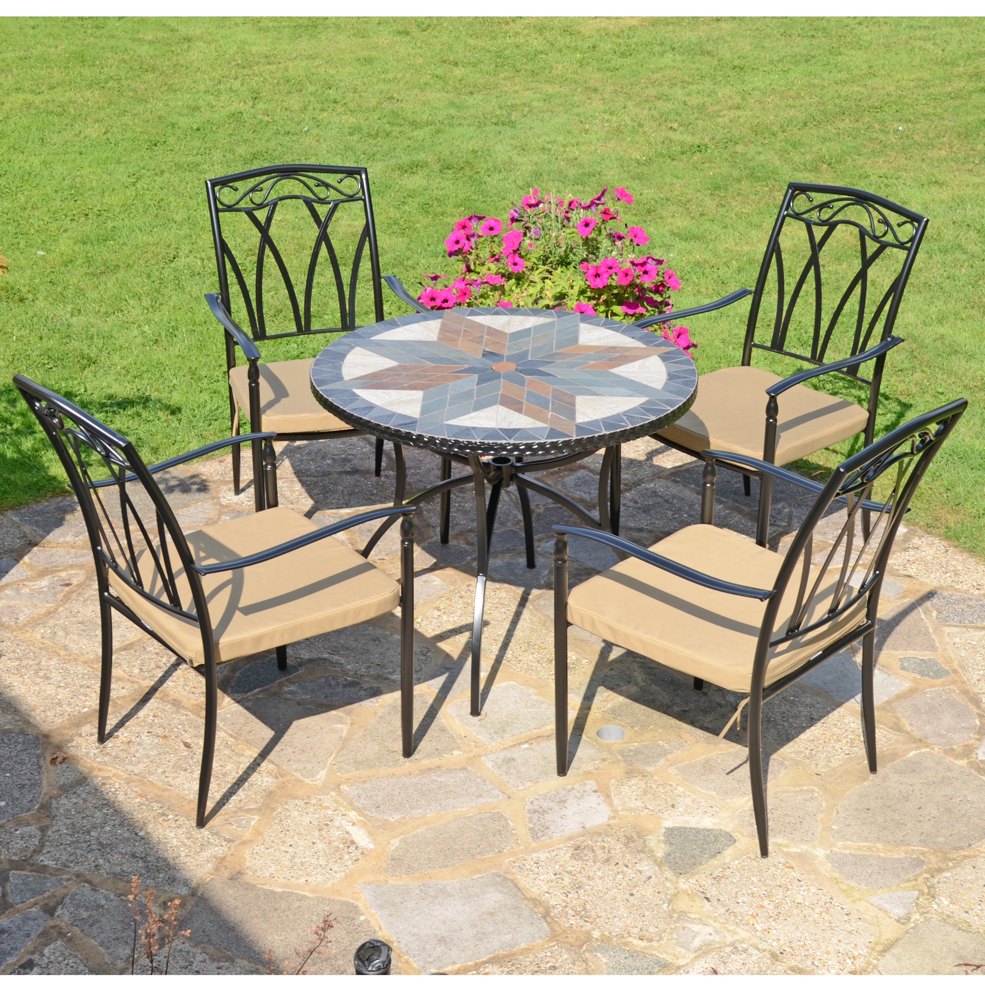 Memphis 91cm Patio Table with 4 Austin Chairs Set Green | Compare The Build