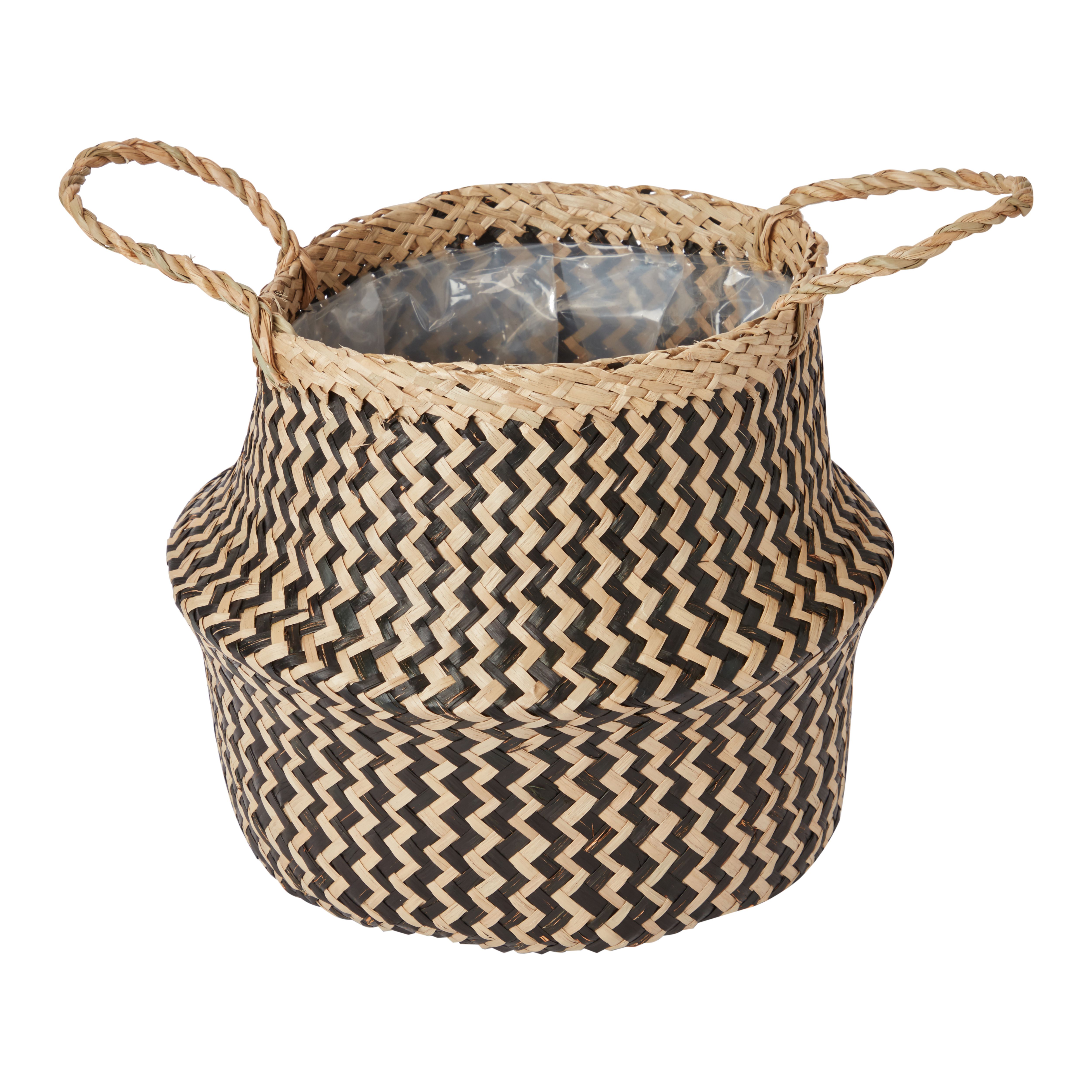 GoodHome Black Seagrass Herringbone Round Plant Pot (Dia)25Cm Price Comparisons | Compare The Build