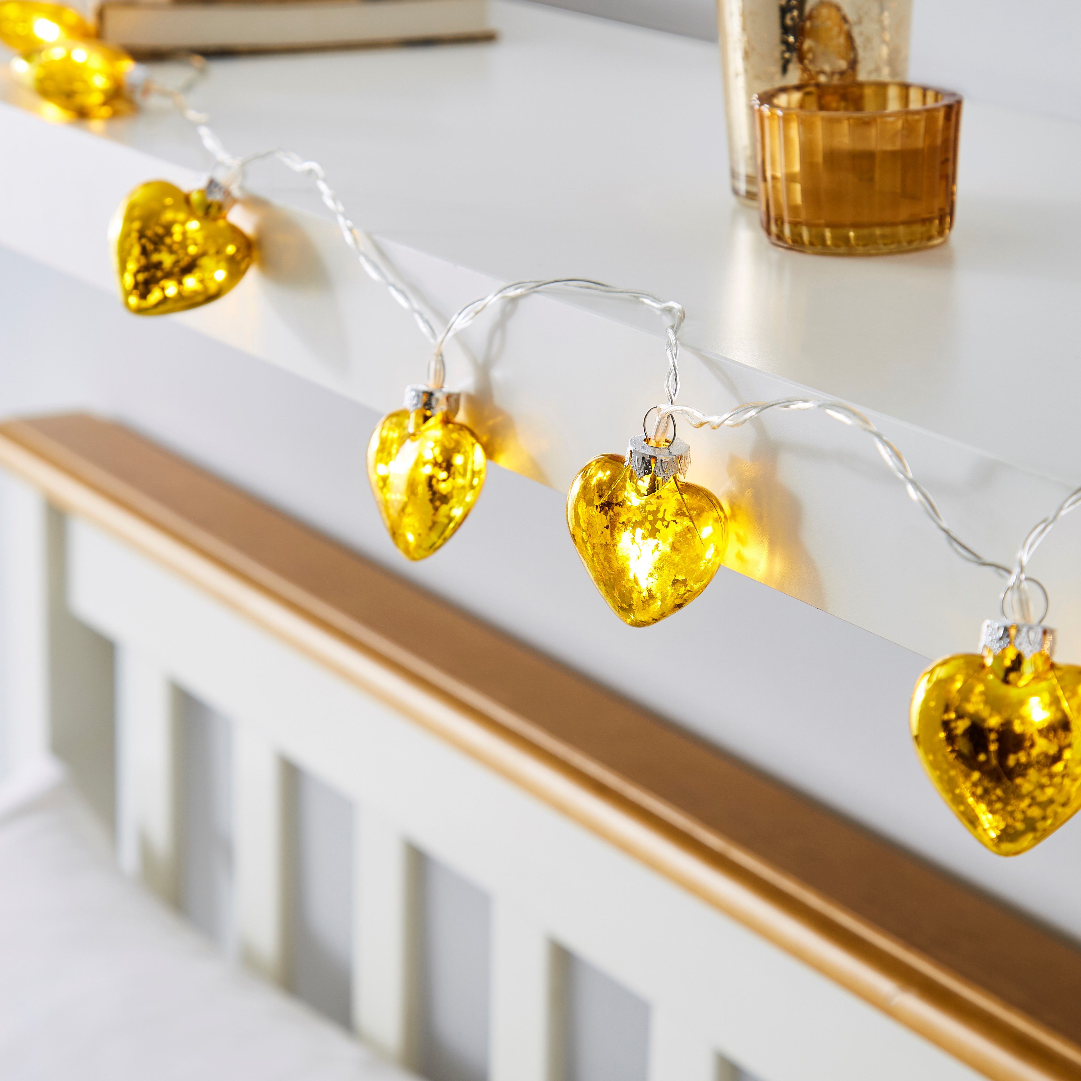 Inlight Gold Glass Heart Battery-Powered Warm White 10 Led Indoor String Lights | Compare The Build