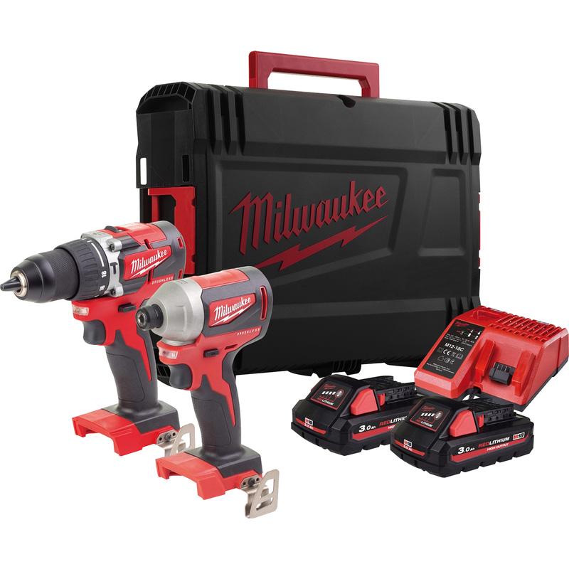 Milwaukee M18CBLPP2F-302X 18V Compact Brushless Combi and Impact Driver Twin Kit 2 x 3.0Ah High Output Price Comparisons | Compare The Build