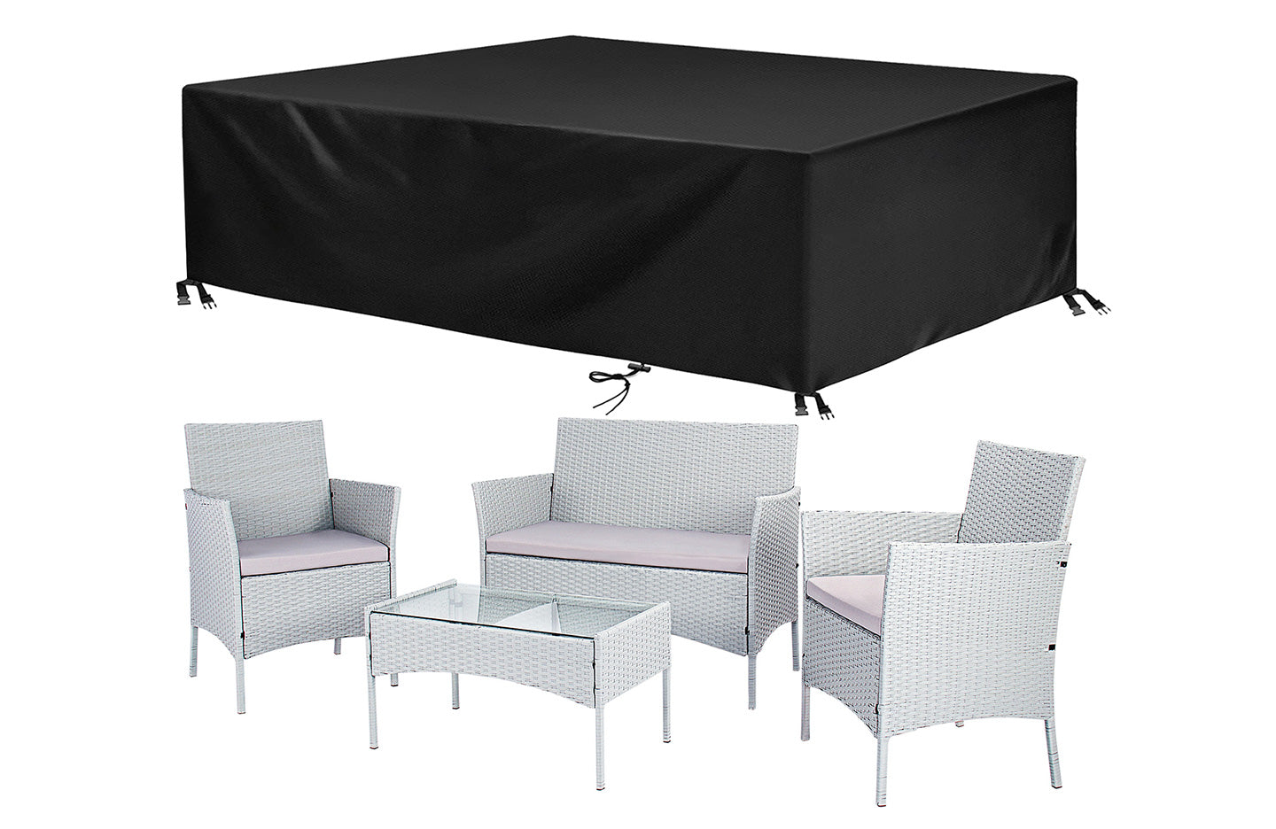 4 Piece Rattan Furniture Outdoor Patio Set Garden Table Chairs with Protective Cover Grey Price Comparisons | Compare The Build