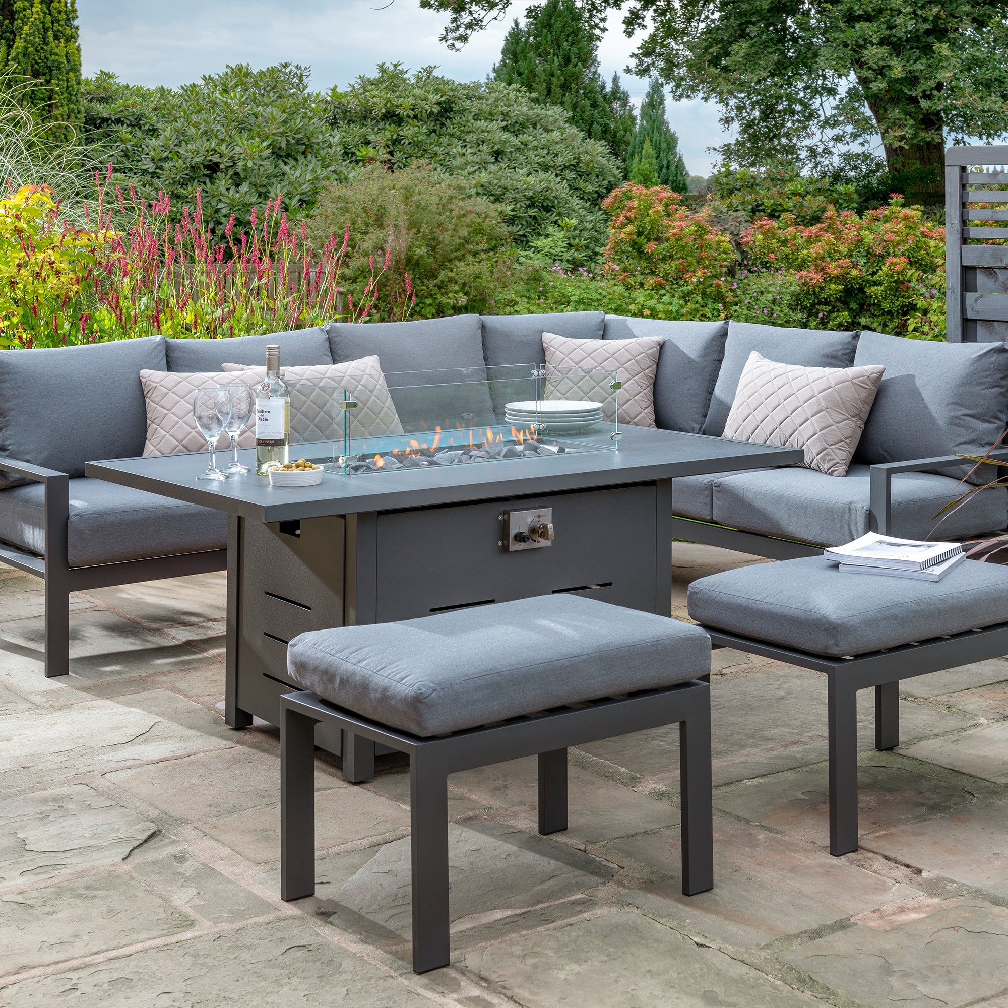 Titchwell Grey Corner Set with Firepit Table Grey | Compare The Build