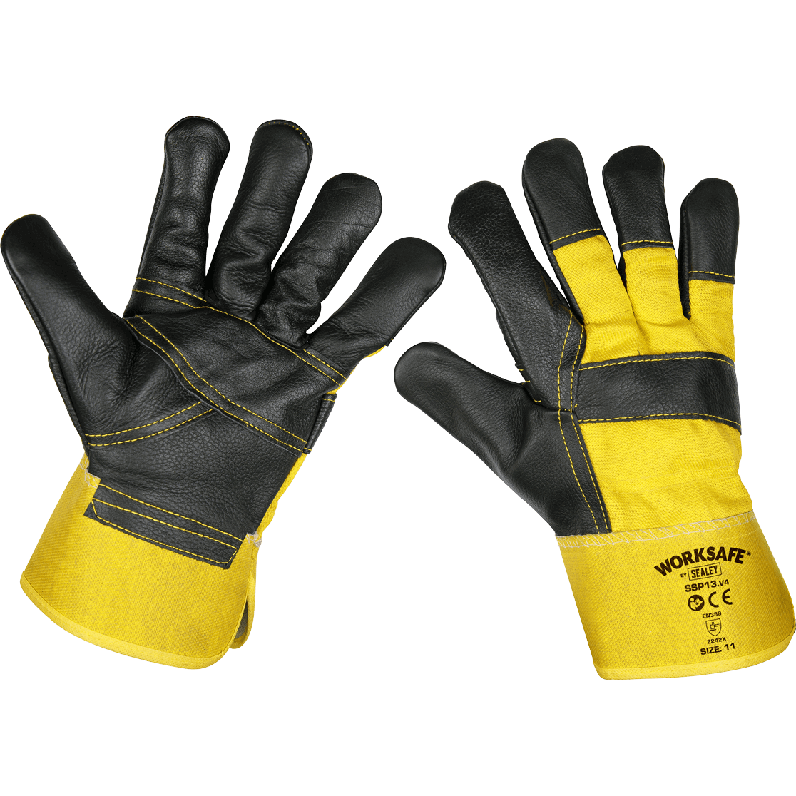 Sealey SSP13 Riggers Gloves Hide Palm Black / Yellow One Size Price Comparisons | Compare The Build