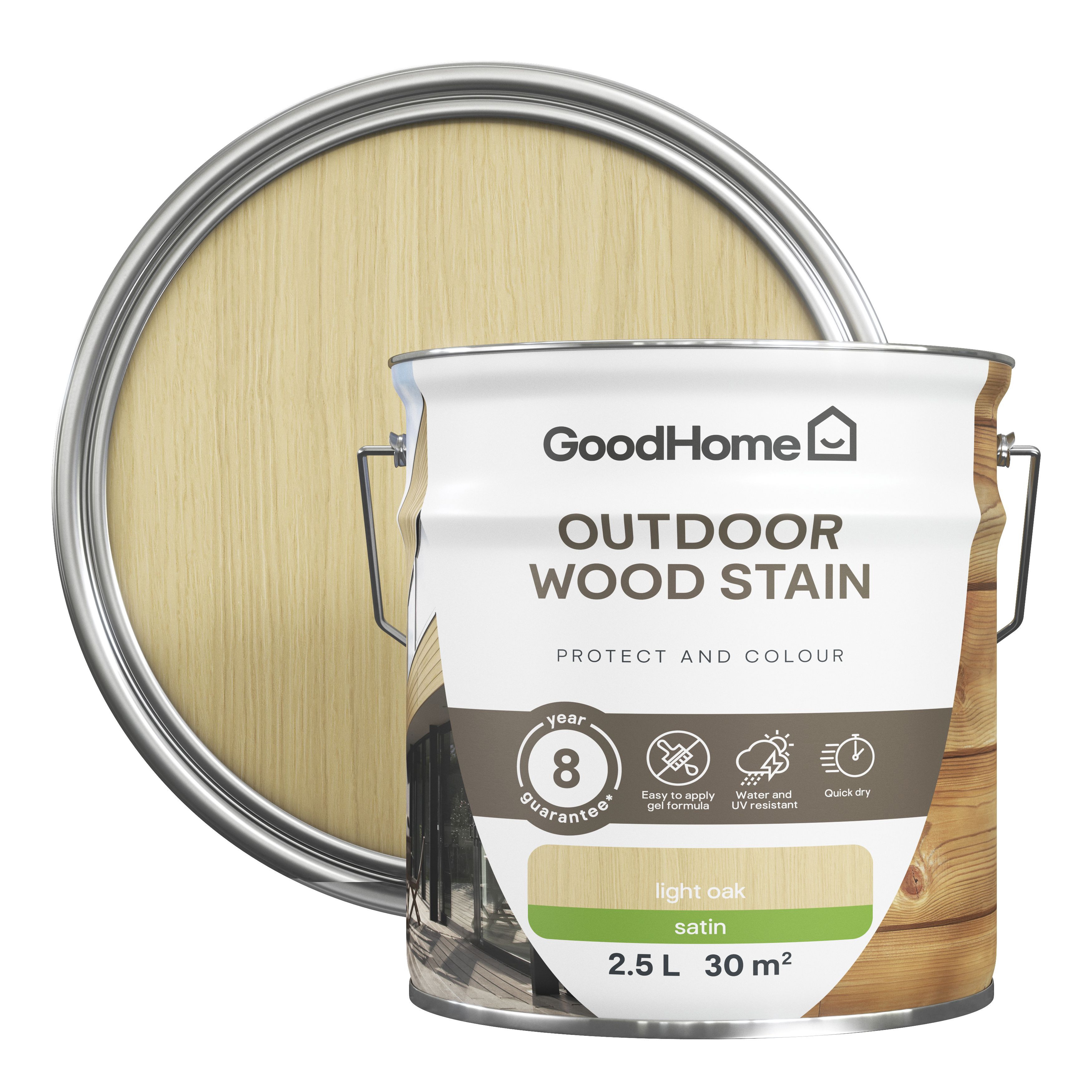 GoodHome Outdoor Clear Satin Quick Dry Wood Stain, 2.5L | Compare The Build