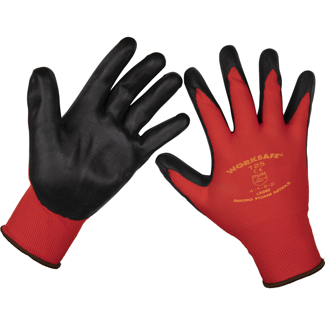 Sealey Worksafe Flexi Grip Nitrile Foam Palm Gloves Red / Black L Pack of 6 Price Comparisons | Compare The Build