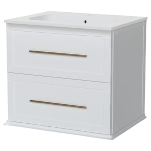 Duarti by Calypso Kentchurch Glacier White Wall Hung Vanity with Farley Recessed Basin & Brass Handles - 600mm Price Comparisons | Compare The Build