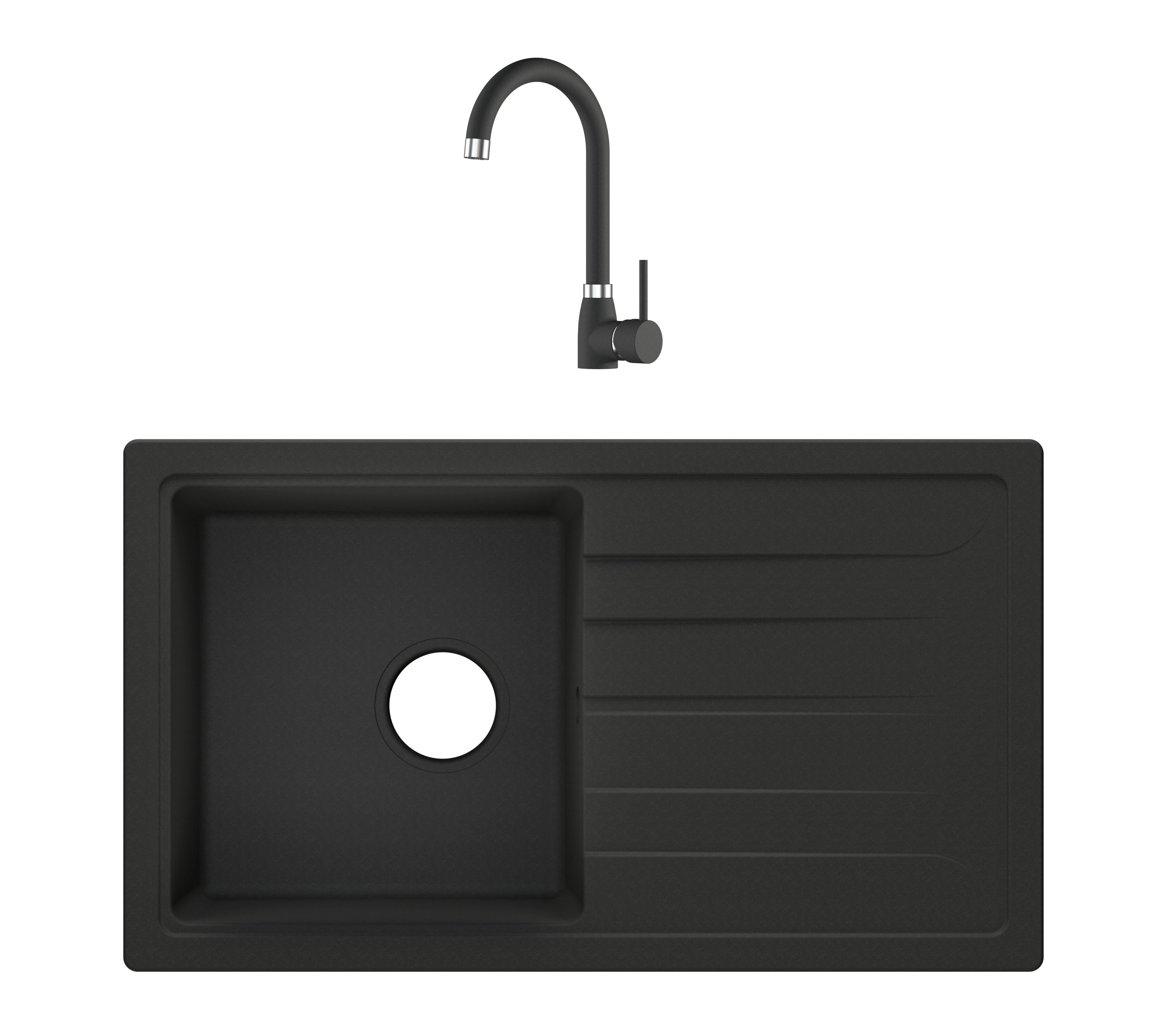 Cooke & Lewis Carvi Black Composite Quartz 1 Bowl Kitchen Sink & Tap Set Price Comparisons | Compare The Build