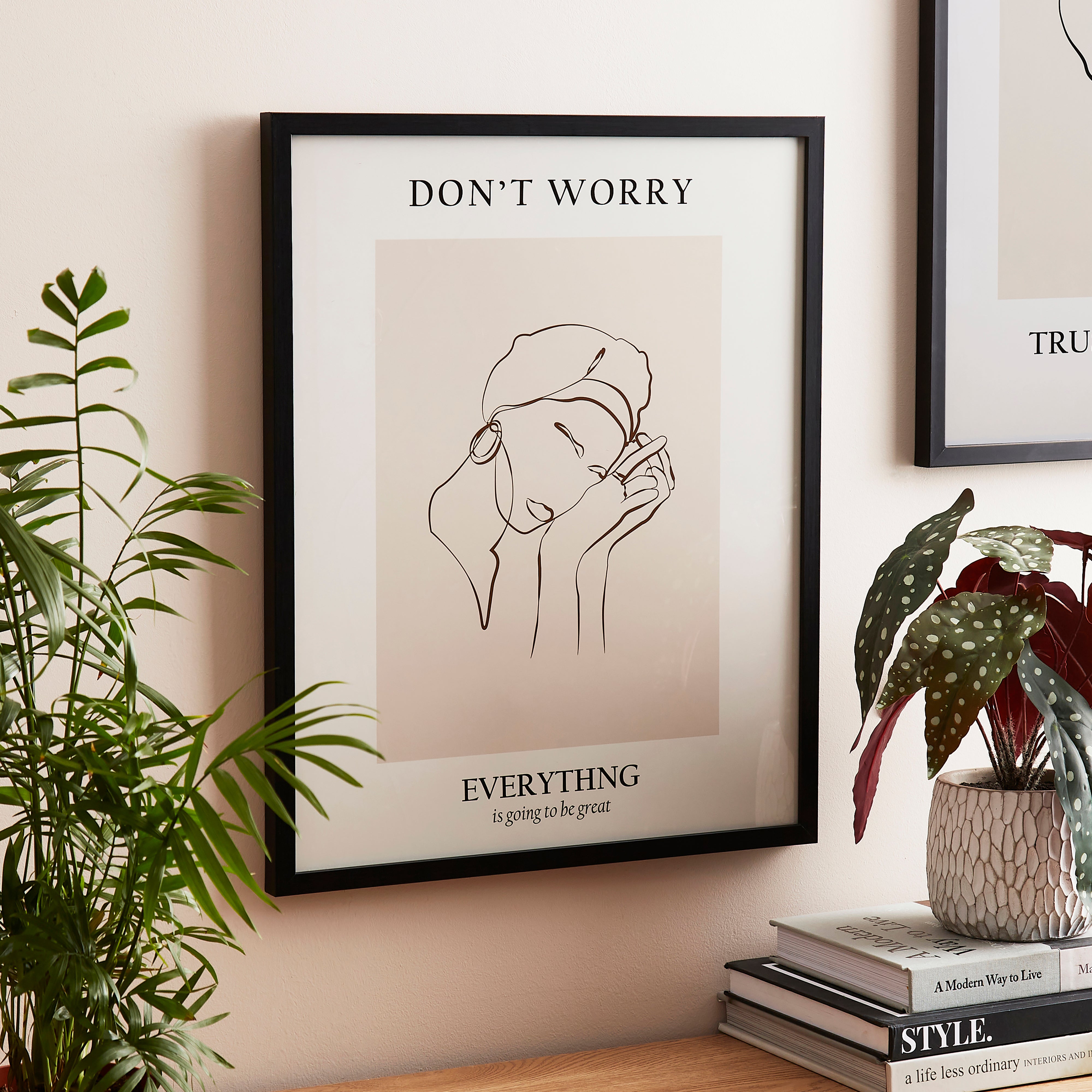 Don't Worry Line Drawing Framed Print, 42 X 52cm Ivory Price Comparisons | Compare The Build